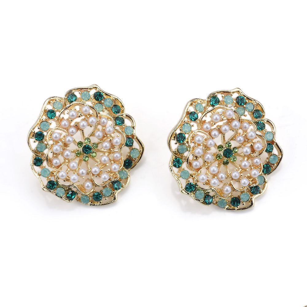 Indian Ethnic Fashion Trends 2025 - 2025 ใหม่แนวโน้มสีเขียวคริสตัลสีชมพูFaux Pearlโลหะดอกไม้รูปร่างต่างหูผู้หญิงPalace Retro Elegant Bohoต่างหูเครื่องประดับ