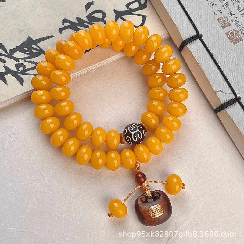 Men'S Ethnic Fashion Trends - หยกขาวและเม็ดบอดีสีเหลือง สร้อยข้อมือลูกปัดสไตล์ชาติพันธุ์ 9 ชิ้น แบบ DIY