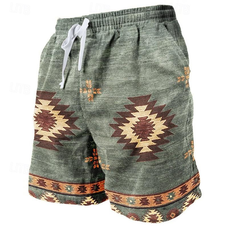 Ethnic Indian Fashion - Retro อินเดียสไตล์ชาติพันธุ์กางเกงขาสั้นชายหาดสําหรับชายฤดูร้อนแฟชั่นวันหยุด 3D พิมพ์กางเกงว่ายน้ําหลวม Breathable เด็กสั้นกางเกง