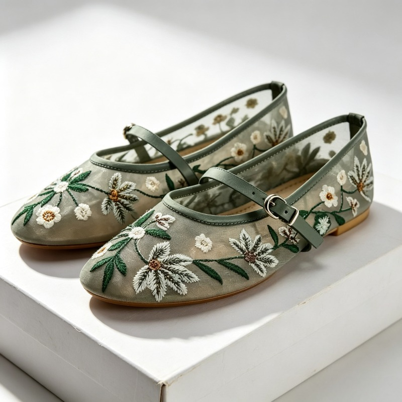 Ethnic Fashion Brand - ตาข่ายปัก Leisure Ballet Flats ผู้หญิง Breathable