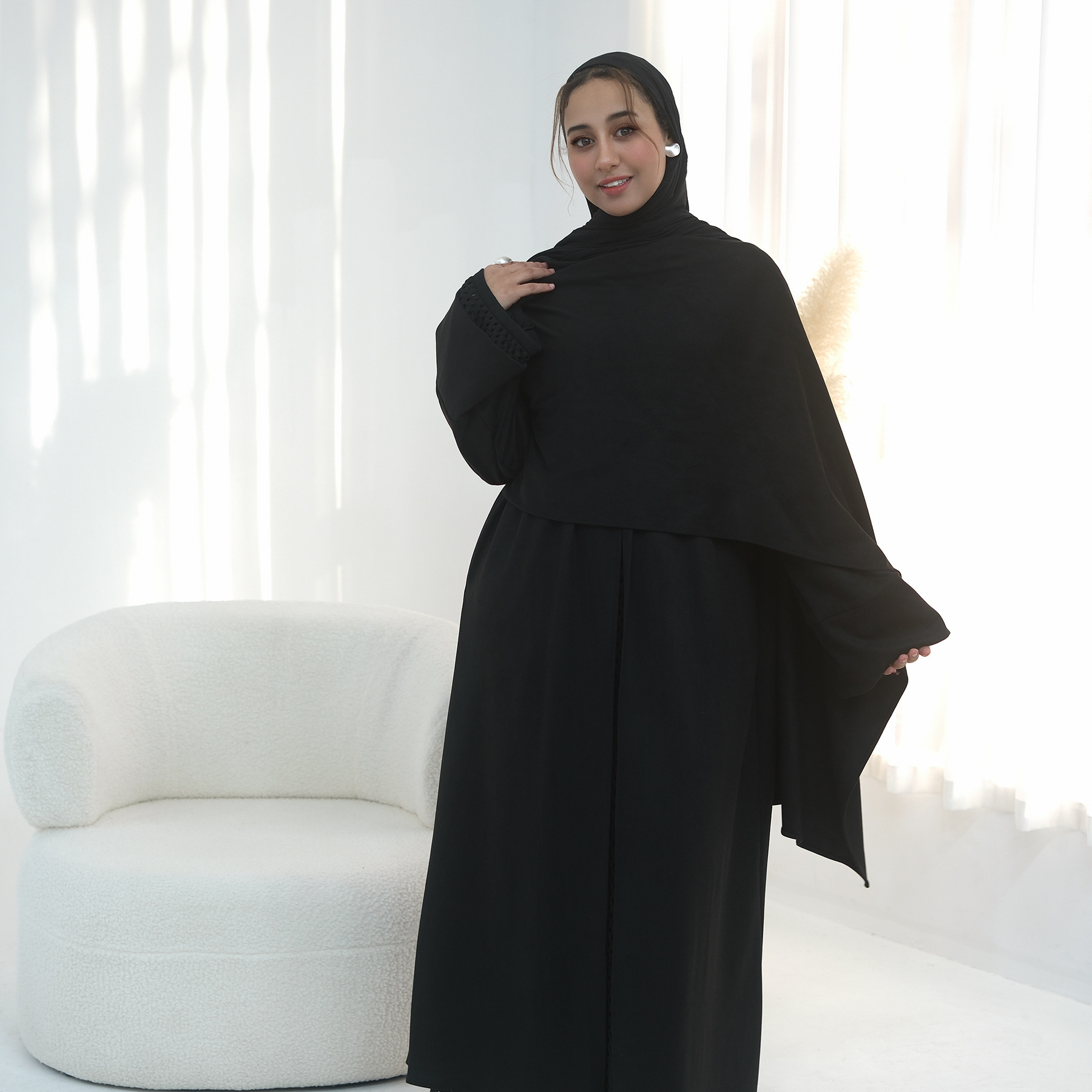 Jalabiya Women Arabic - ชุดอาบายะแบบเปิดด้านหน้า ปี 2026 แขนยาว สไตล์ลำลอง อาบายะอาหรับ