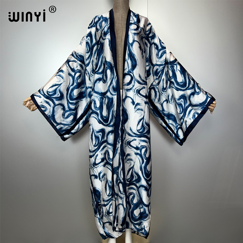 Kaftan Women Boho - WINYIโบฮีเมียนCardiganชุดแอฟริกาKaftan Beachชุดผู้หญิงฤดูร้อนผ้าไหมKimono Beach Cover Up Abayaดูไบหรูหรา