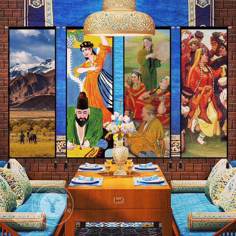Ethnic Fabric - ผ้าแขวนตกแต่งผนังลายวิวทิวทัศน์แบบชนเผ่าสไตล์ภาพวาดสีน้ำมัน สำหรับห้องนั่งเล่น ห้องนอน ข้างเตียง และตกแต่งผนังโรงแรม