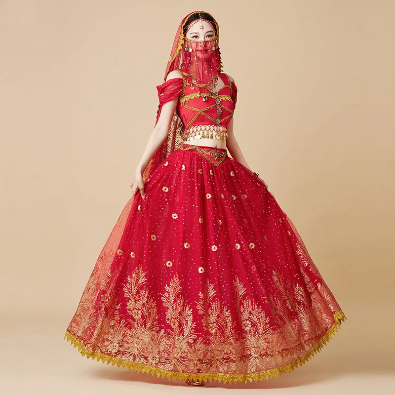 Ethnic Fashion India - ผู้หญิงเทศกาลฮาโลวีนคอสเพลย์ Belly Dance Top ชุดผู้ใหญ่อินเดียอาหรับจัสมิน Sari