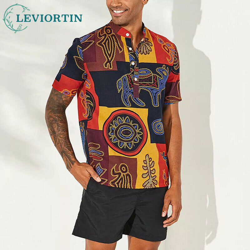 Men'S Ethnic Fashion Trends - 2025 ฤดูร้อนใหม่สไตล์ชาติพันธุ์ยุโรปและอเมริกาพิมพ์ชีฟองยืนขึ้นคอแนวโน้มแฟชั่นลําลองของผู้ชายเสื้ออเนกประสงค์