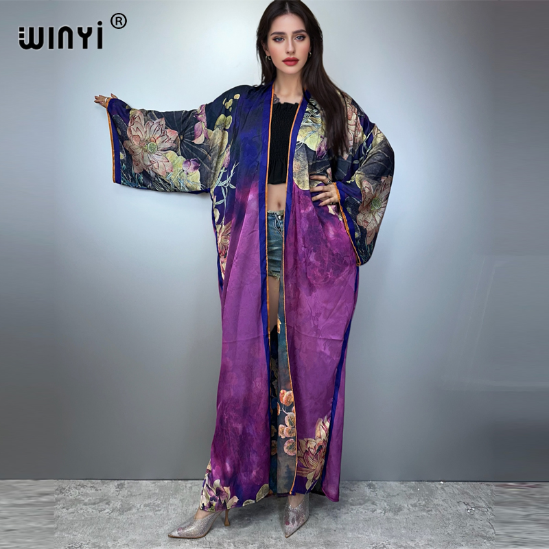 Kaftan Women Boho - WINYI กิโมโนคุณภาพสูงพิมพ์ชุดชายหาด Boho เสื้อสเวตเตอร์ถัก Elegant beach