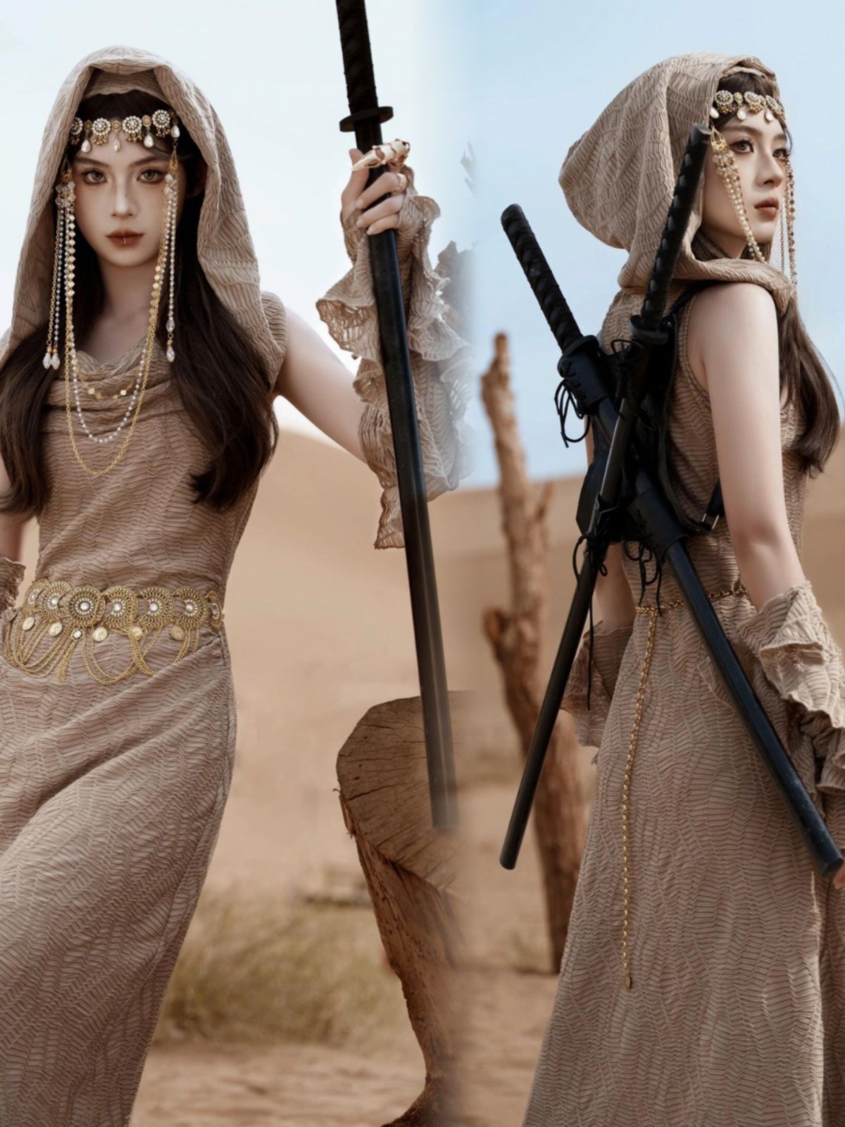 Ethnic Clothing & Online Fashion Store Khaadi Uk - ชุดเจ้าหญิงทะเลทรายใหม่ เสื้อผ้าสำหรับถ่ายภาพ ท่องเที่ยว ถ่ายภาพที่ทะเลทรายซินเจียง ทรายสีทอง ที่ร้างเปล่า