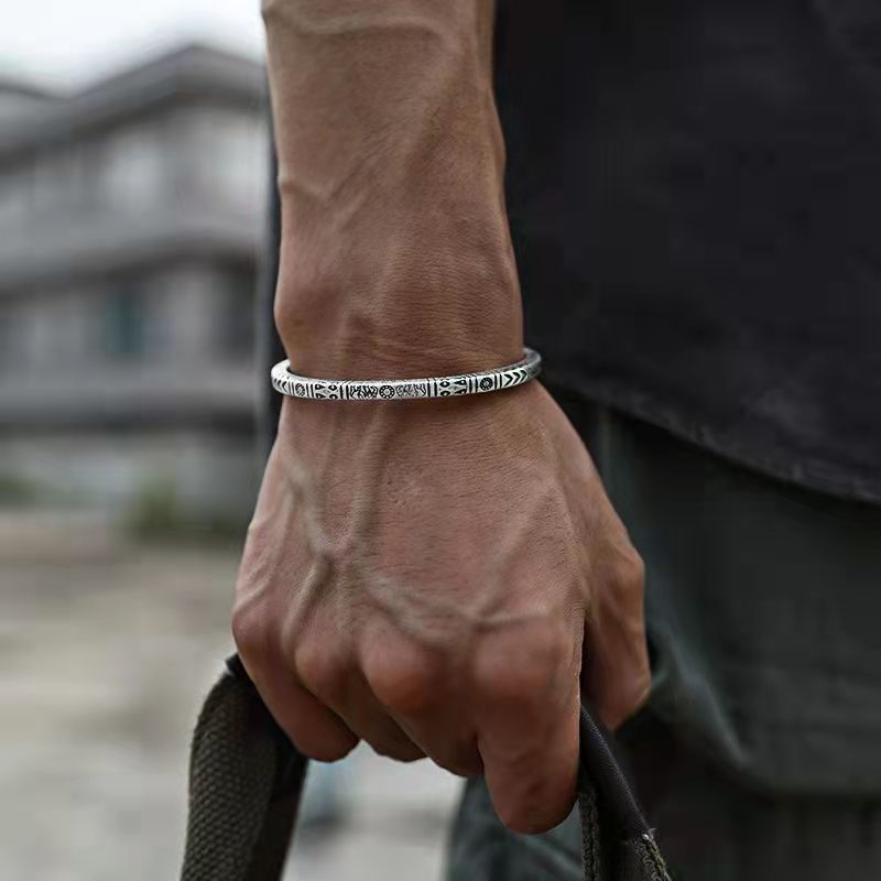 Men'S Ethnic Fashion Trends - Boho Vintage สไตล์ชาติพันธุ์แกะสลักปลารูปแบบสร้อยข้อมือเงินสีเปิดสร้อยข้อมือชายหญิงลำลองเครื่องประดับของขวัญ