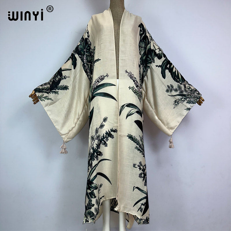 Kaftan Women Boho - Winyi 2023ชุดว่ายน้ำชายหาดพิมพ์ลายแฟชั่นสไตล์โบโฮในแอฟริกาชุดคลุมสุดหรูชุดแมกซี่ใส่เดินชายหาดวันหยุดสุดหรูชุดราตรี