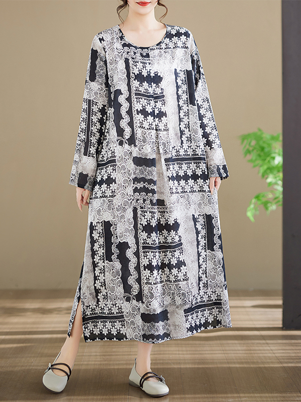 เดรสผ้าฝ้ายพิมพ์ลายแขนยาว คอกล - Ethnic Fashion Walk บทวิจารณ์และราคา
