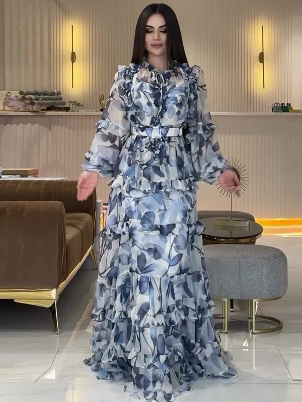 Eid ชุดสตรี Abaya มุสลิม Ruffl - Jalabiya Women Arabic บทวิจารณ์และราคา