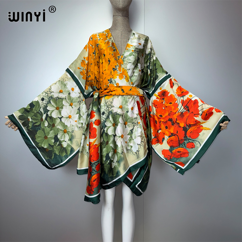 WINYI ฤดูร้อนกิโมโนผ้าไหมความร - Kaftan Women Boho บทวิจารณ์และราคา