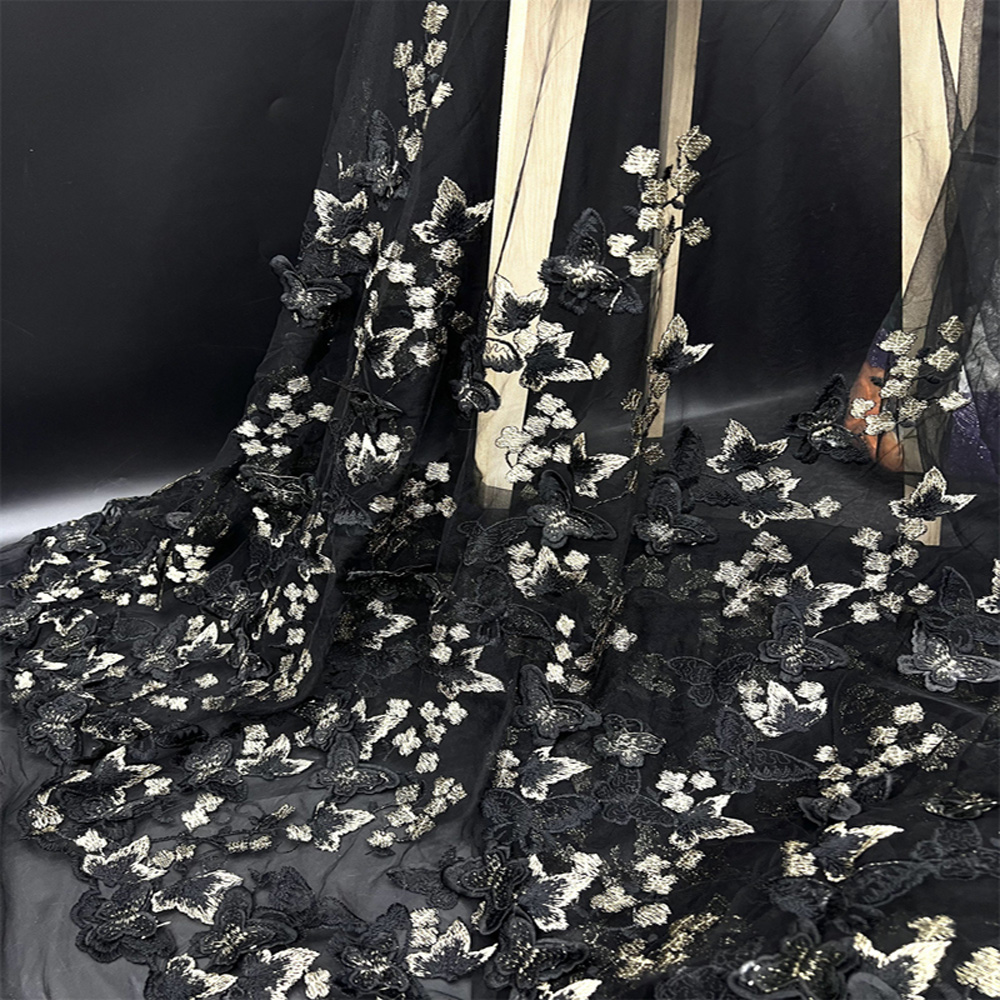 ผ้าลูกไม้ไหมนมปักลายผีเสื้อ 3  - Ethnic Fabric บทวิจารณ์และราคา